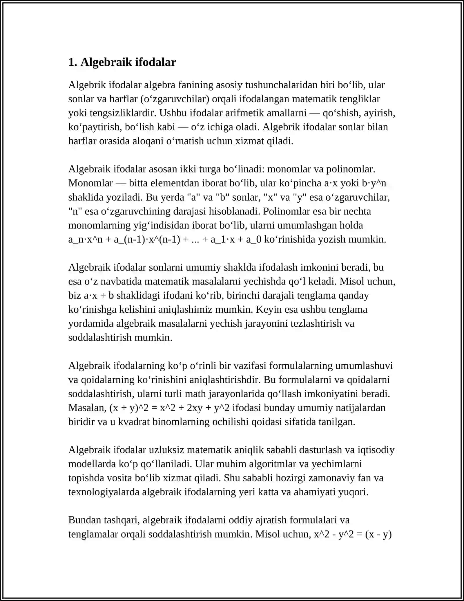 ALGEBRIK MATERIALLARGA OID TIMSS TOPSHIRQLARINI ISHLAB CHIQISH 3