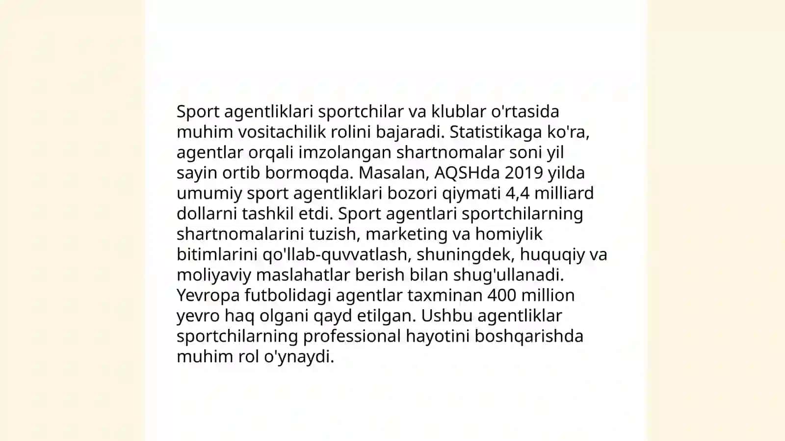 Sport sohasida agentliklar faoliyat va sportchilarni karerasini boshqarish 3