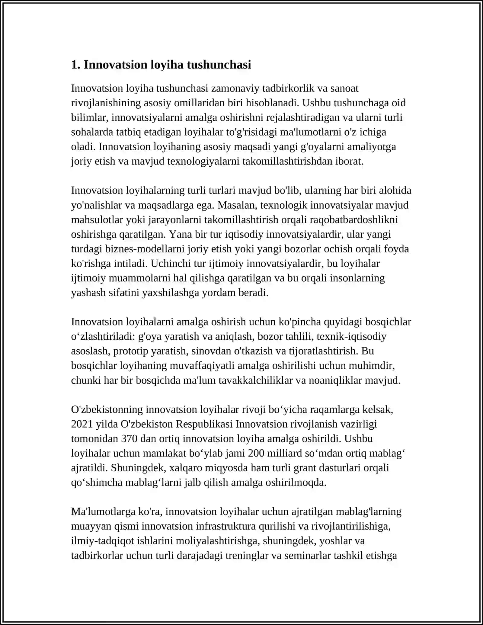 MUSTAQIL ISH Mavzu: INNOVATSION LOYIHALARNI TAHLIL QILISH USULLARI 3