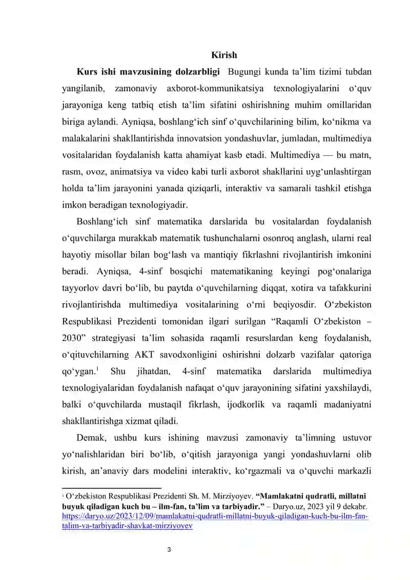 4-sinf matematika darslarida multimediya vositalaridan foydalanish  kurs ishi 3
