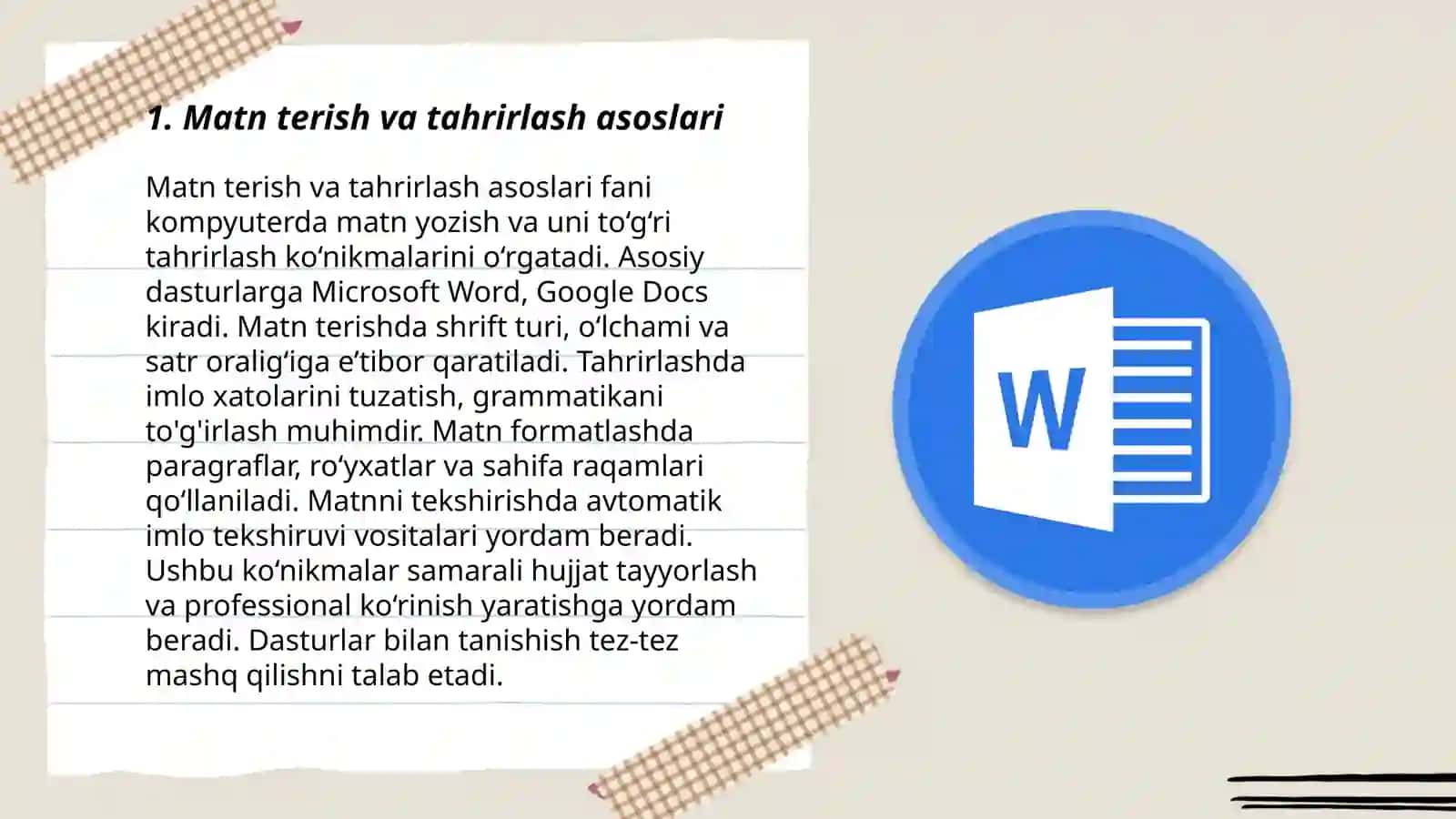 Matn terish va tahrirlash asoslari 3