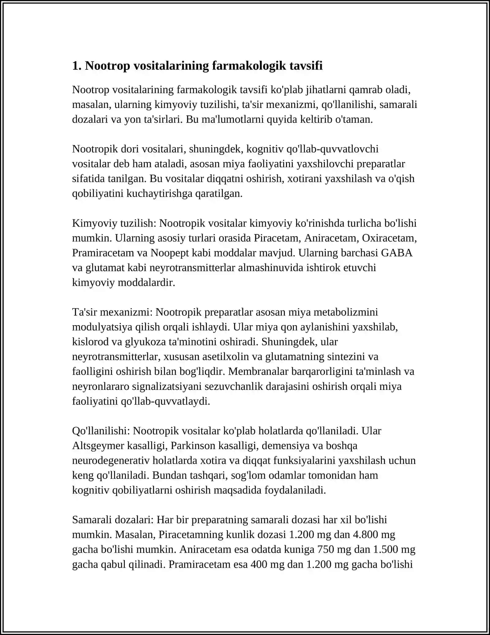 NOOTROP VOSITALARI.ANALEPTIKLAR.DOFAMIN VA DOFAMINERGIK VOSITALAR.SEROTONIN VA SEROTONINERGIK VOSITALAR 3