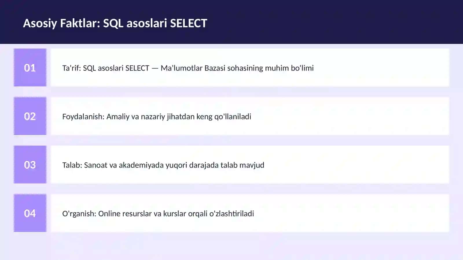 SQL asoslari SELECT 3