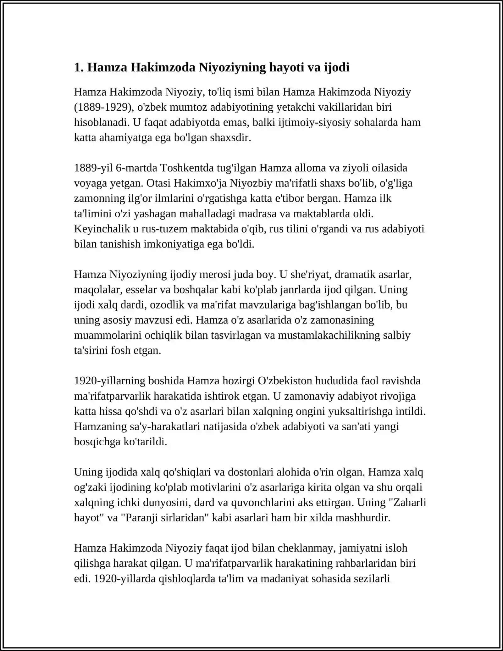 HAMZA HAKIMZODA NIYOZIYNING JADID ADABIYOTIDA TUTGAN O'NI 3