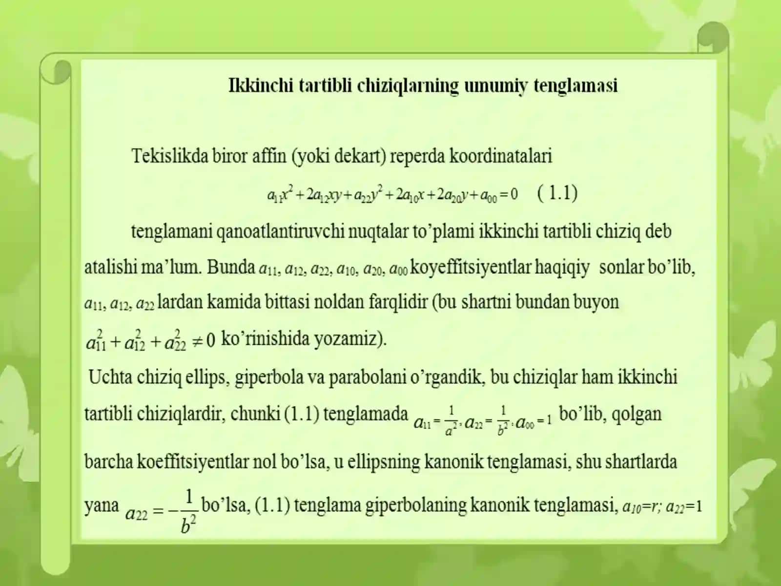 Ikkinchi tartibli chiziqning to'g'ri chiziq bilan kesishishi 3