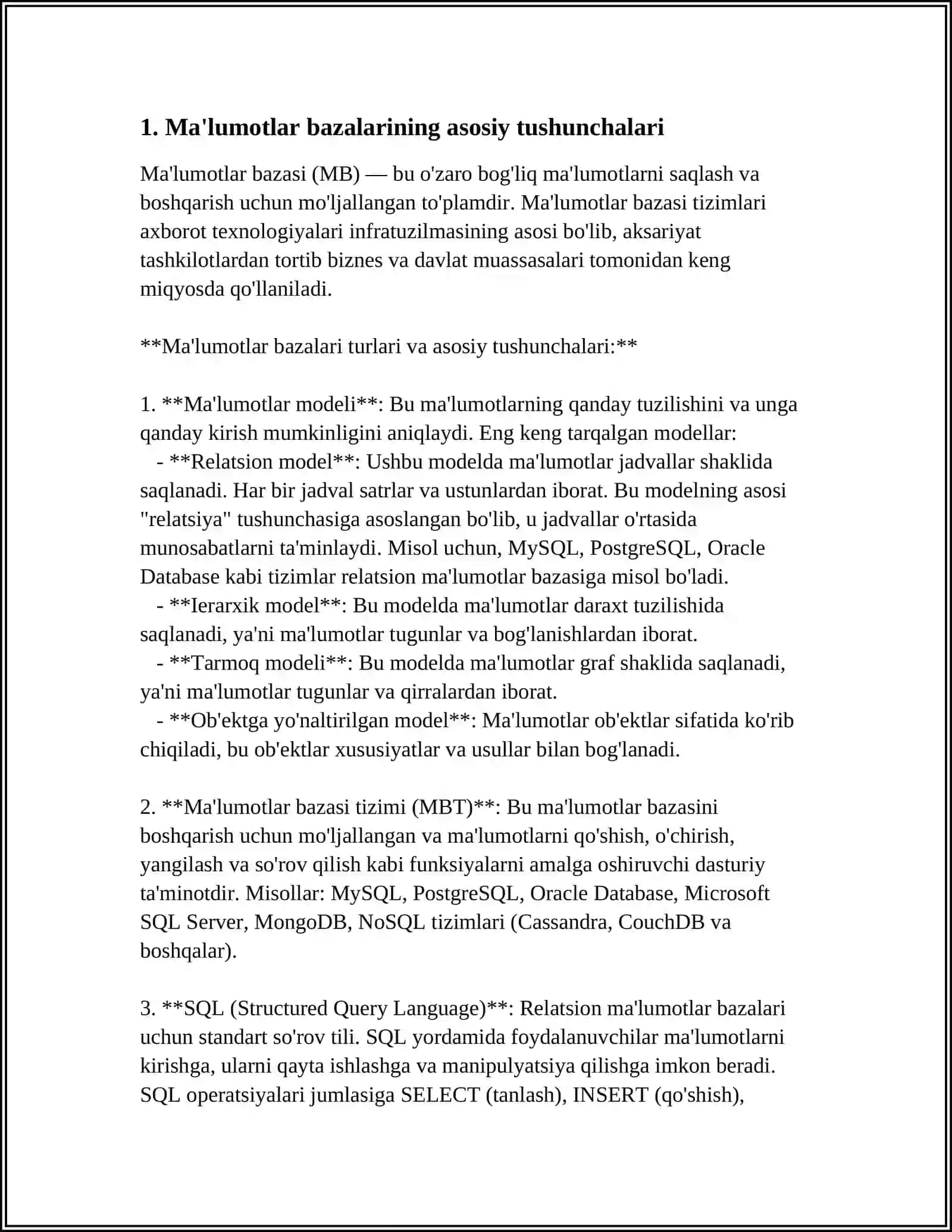 MAʼLUMOTLAR BAZALARI VA ULARDAN FOYDALANISH IMKONIYATLARI 3