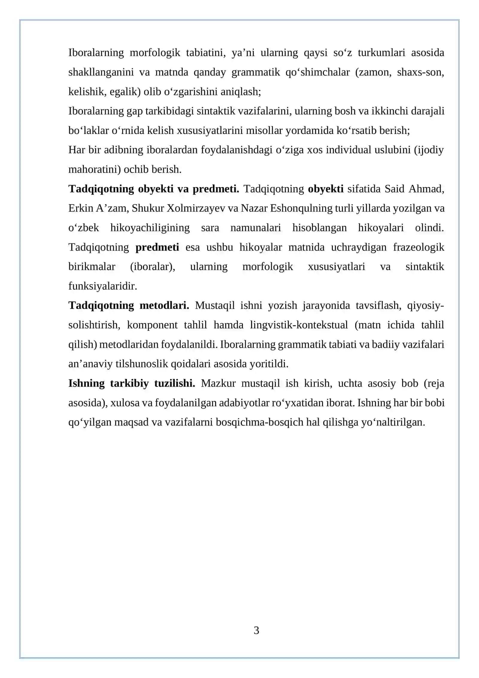 SAIDAHMAD, ERKINA'ZAM,SHUKUR XOLMIRZAYEV, NAZARESHONQUL, KABI IJODKORLARNING IXTIYORIY HIKOYANI IBORALARI BO'YICHA TAHLIL QILISH. 3
