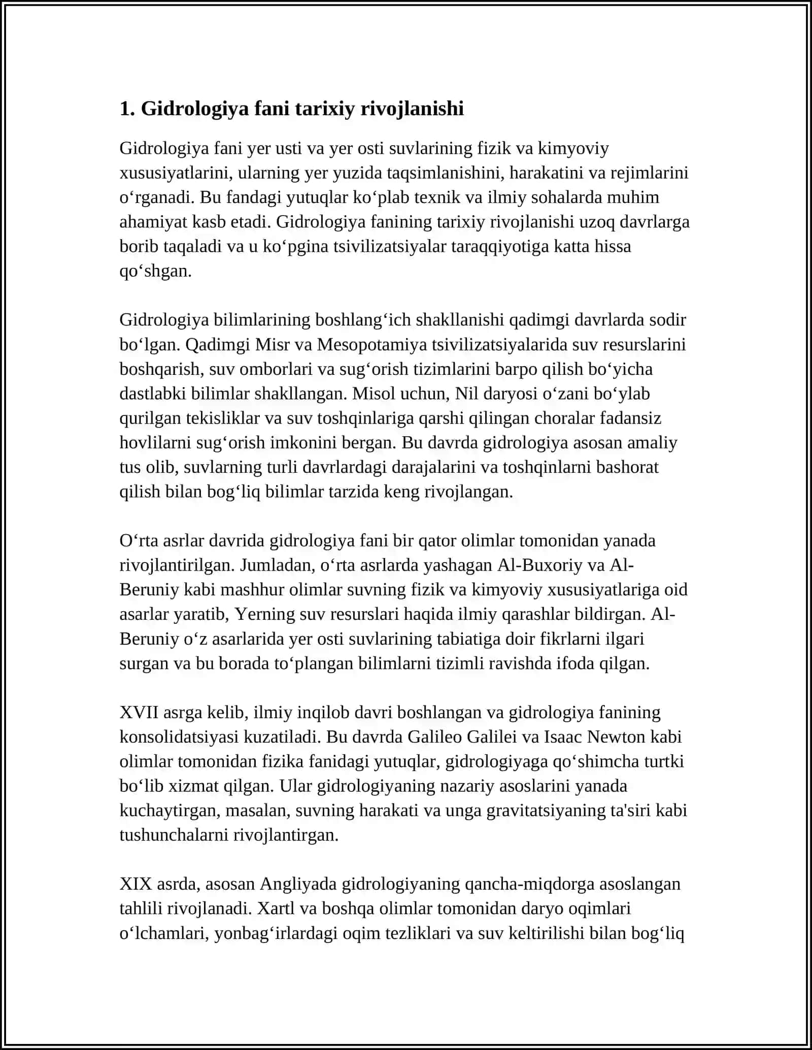 MUSTAQIL ISH Mavzu:. RESPUBLIKAMIZDA GIDROLOGIYA FANINING RIVOJLANISHIGA HISSA QO'SHGAN OLIMLAR 3