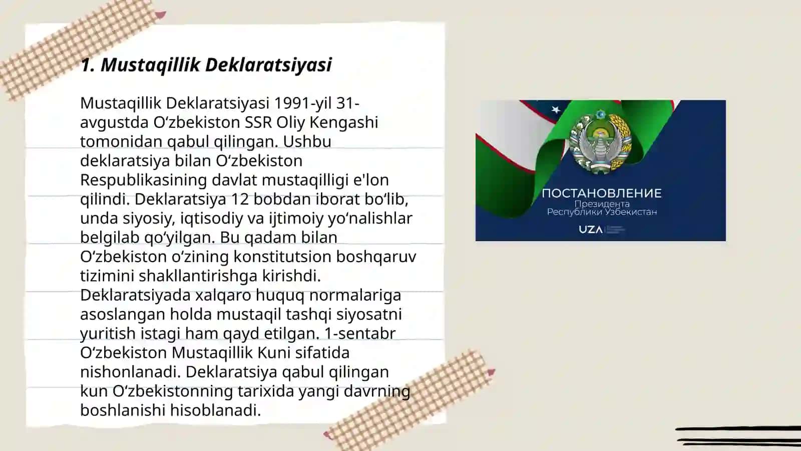 Mustaqil O'zbekiston Respublikasining tashkil topishining tarixiy ahamiyati 3