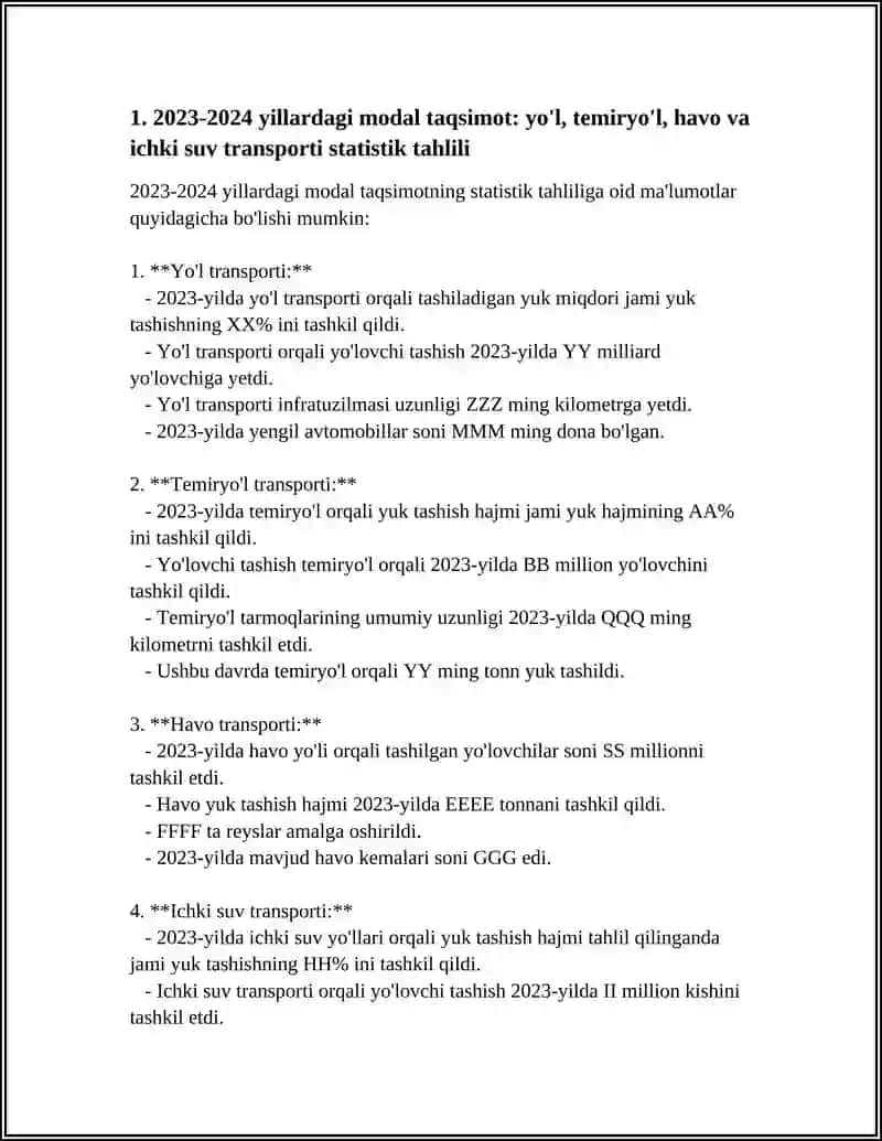 O'ZBEKISTON TRANSPORTINING 2023-2024 YILLARDAGI STATISTIK TAHLILI 3