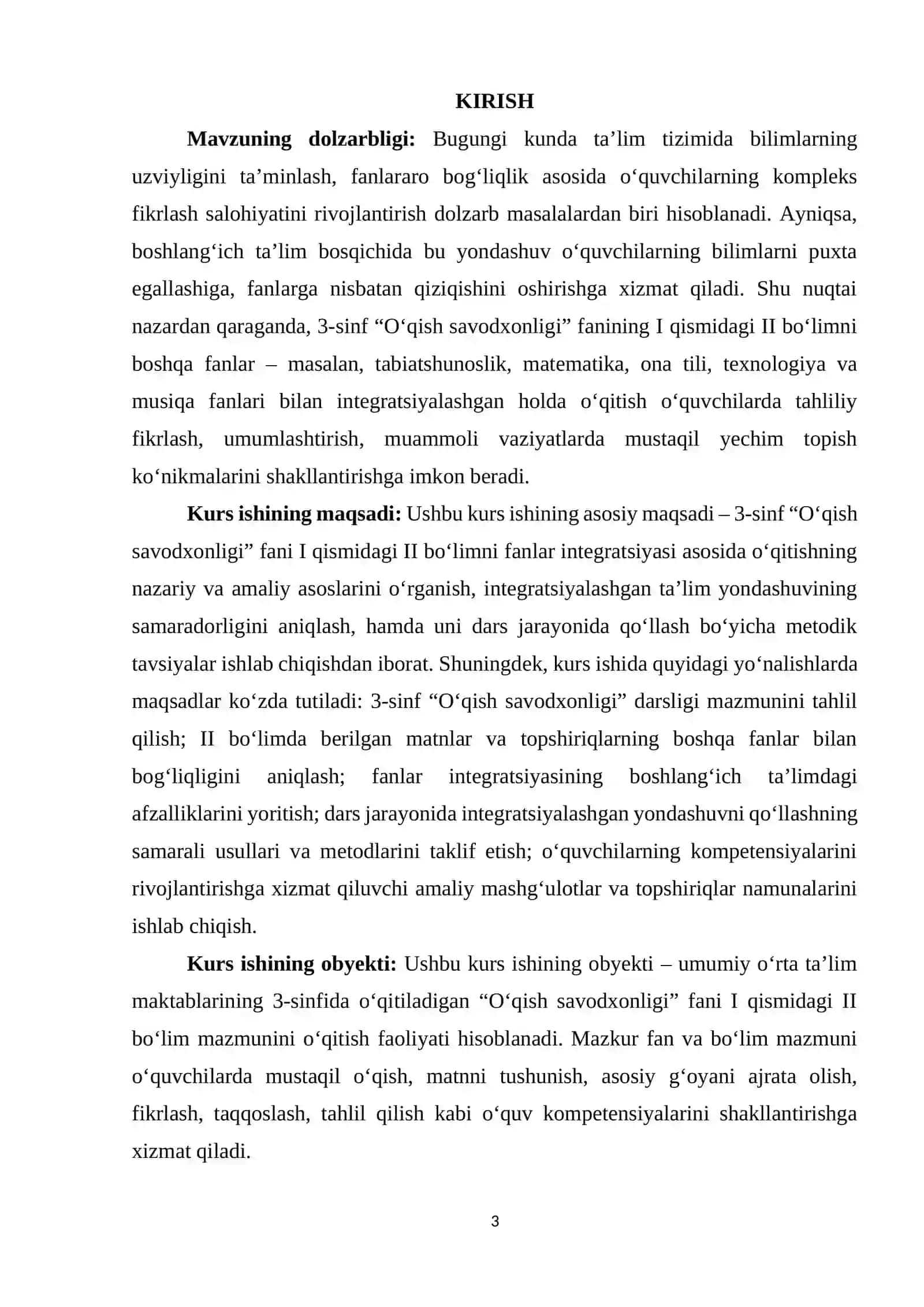 3-SINF O‘QISH SAVODXONLIGI I QISM DARSLIGIDAGI II BO‘LIMNI FANLAR INTEGRATSIYASI ASOSIDA O‘RGATISH 3