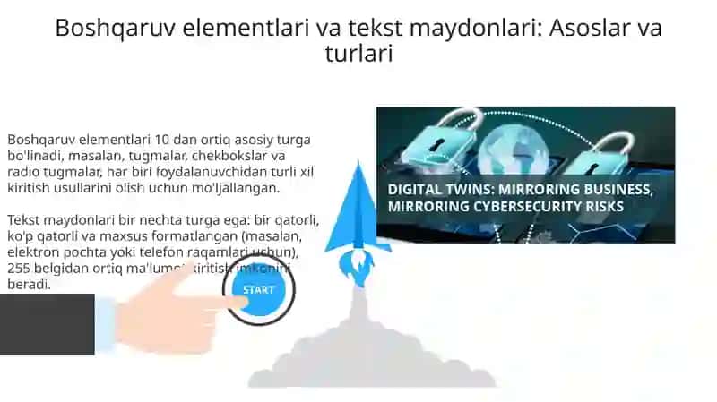 Boshqaruv elementlari va matnli maydon komponentalaridan foydalanish jarayonlari asoslari va mazmuni 3