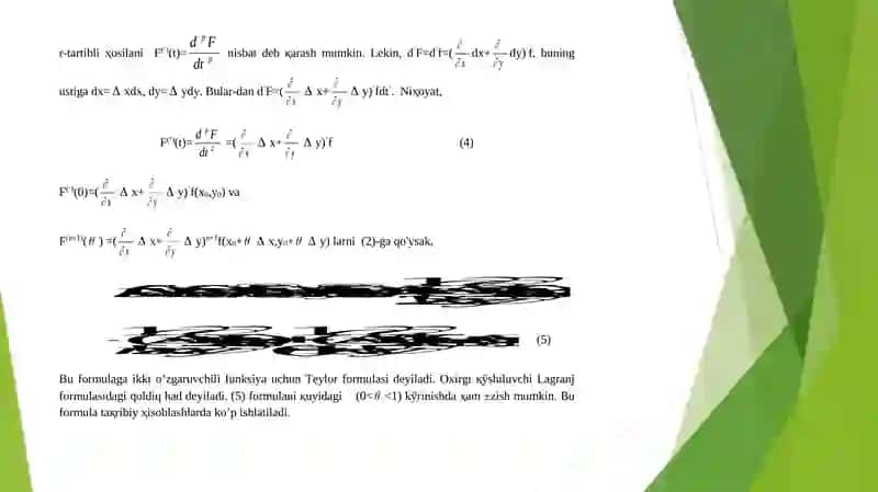 Oshkormas va Murakkab funksiya differentsiali “Ikki o’zgaruvchili funksiya uchun Teylor formulasi 3
