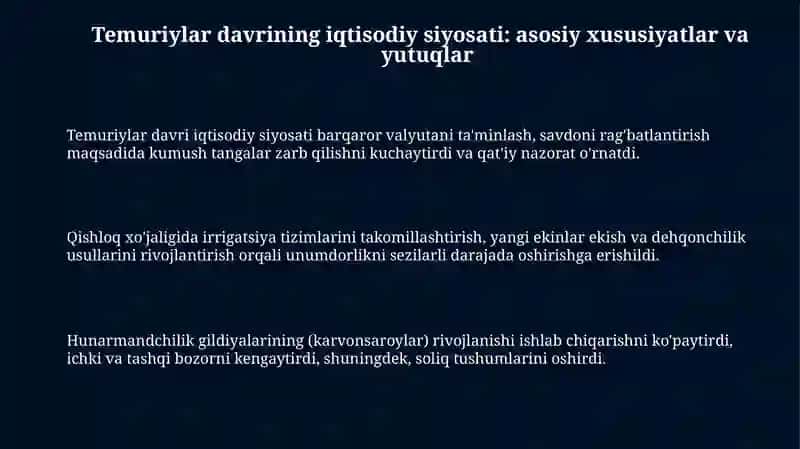 Temuriylar davri iqtisodiy siyosati 3