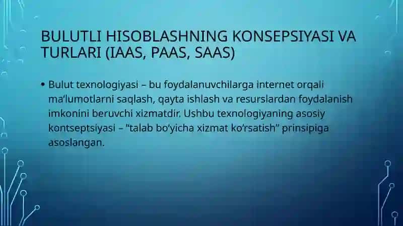 Bulut texnologiyasi asosida ishlaydigan axborot tizimlarining matematik modeli va ishlash tamoyillarini o’rganish 3