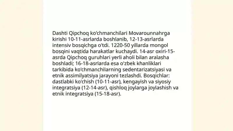 Dashti Qipchoq o'zbeklarining Movarounnahr aholisi etnik jarayoniga ta'siri masalasi 3