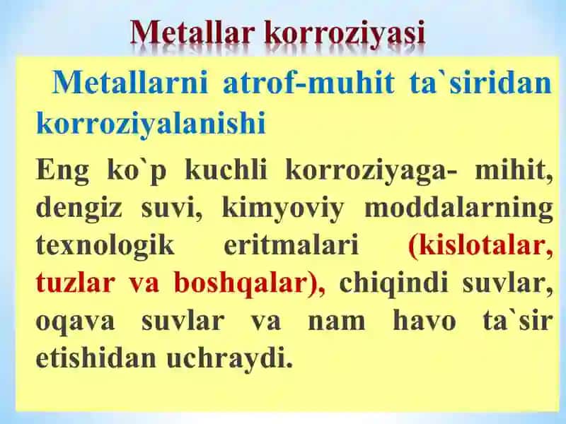 "Elektrokimyoviy korroziya va korroziyadan himoyalash usullari." 3