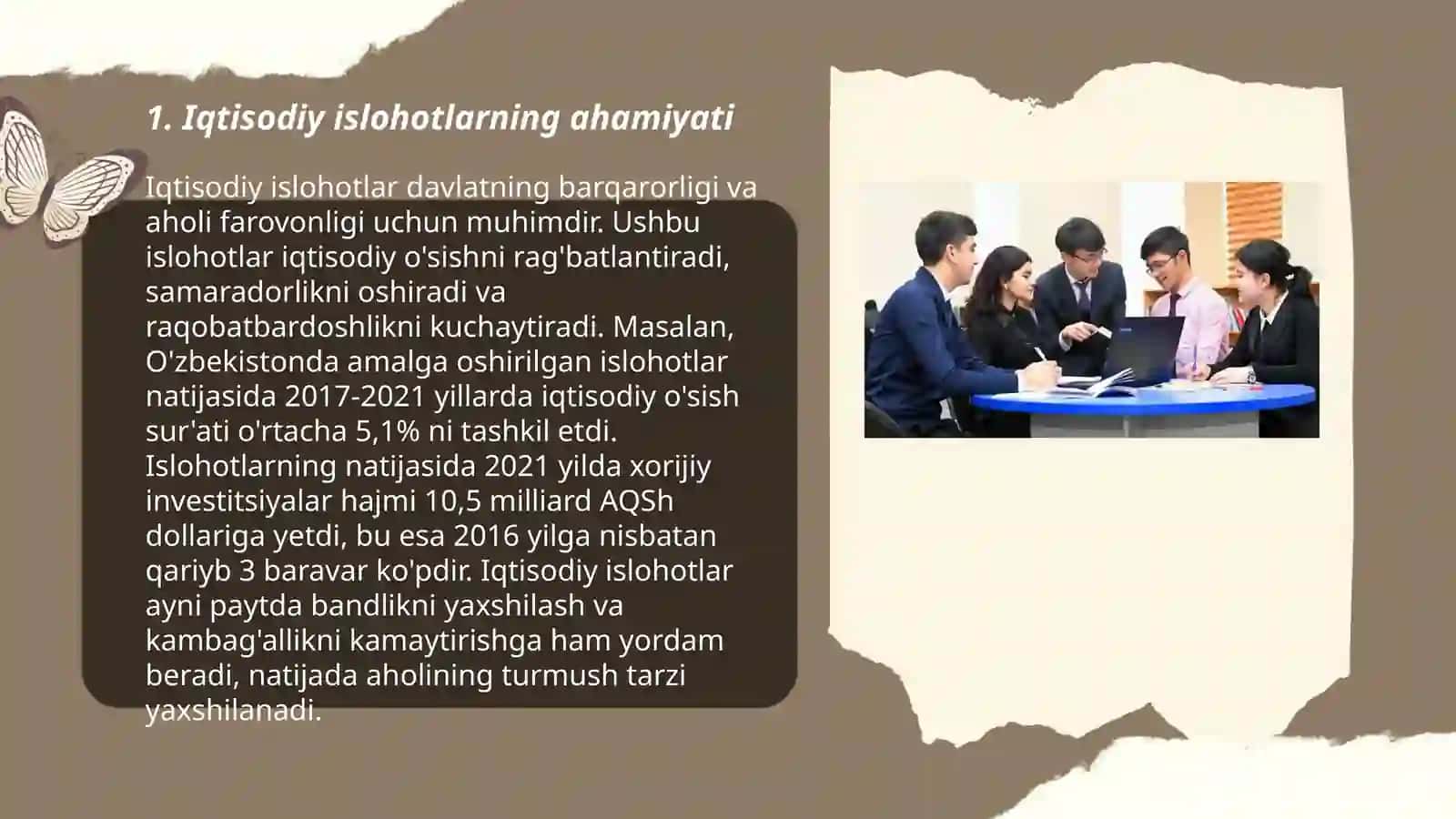 Iqtisodiy islohotlar, xususiy mulkchilik shakllanishi. O'zbekistonda bozor munosabatlarining rivojlanishi 3