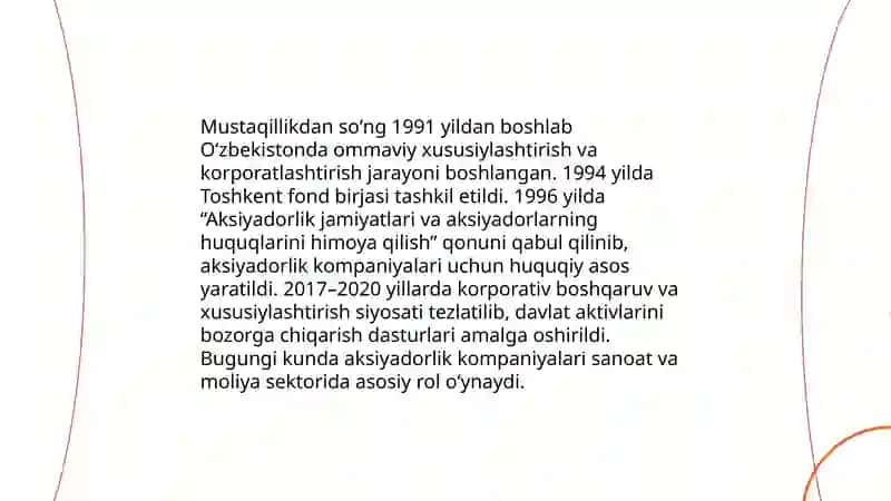 Aksiyadorlik Kompaniyalarining Oʻzbekiston iqtisodiyotidagi oʻrni 3