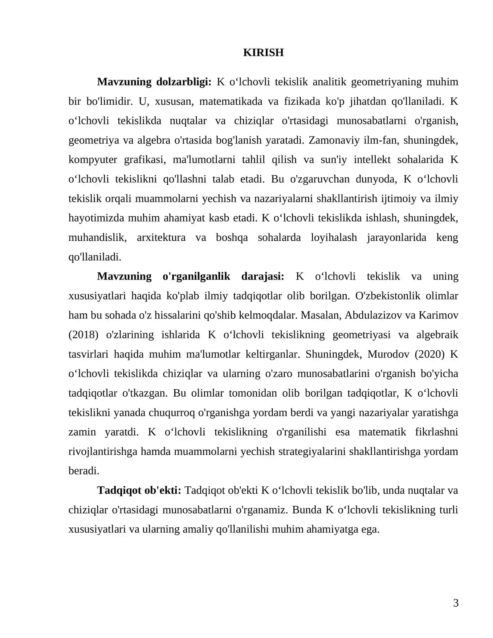 K oʻlchovli tekislik - Kurs ishi 3