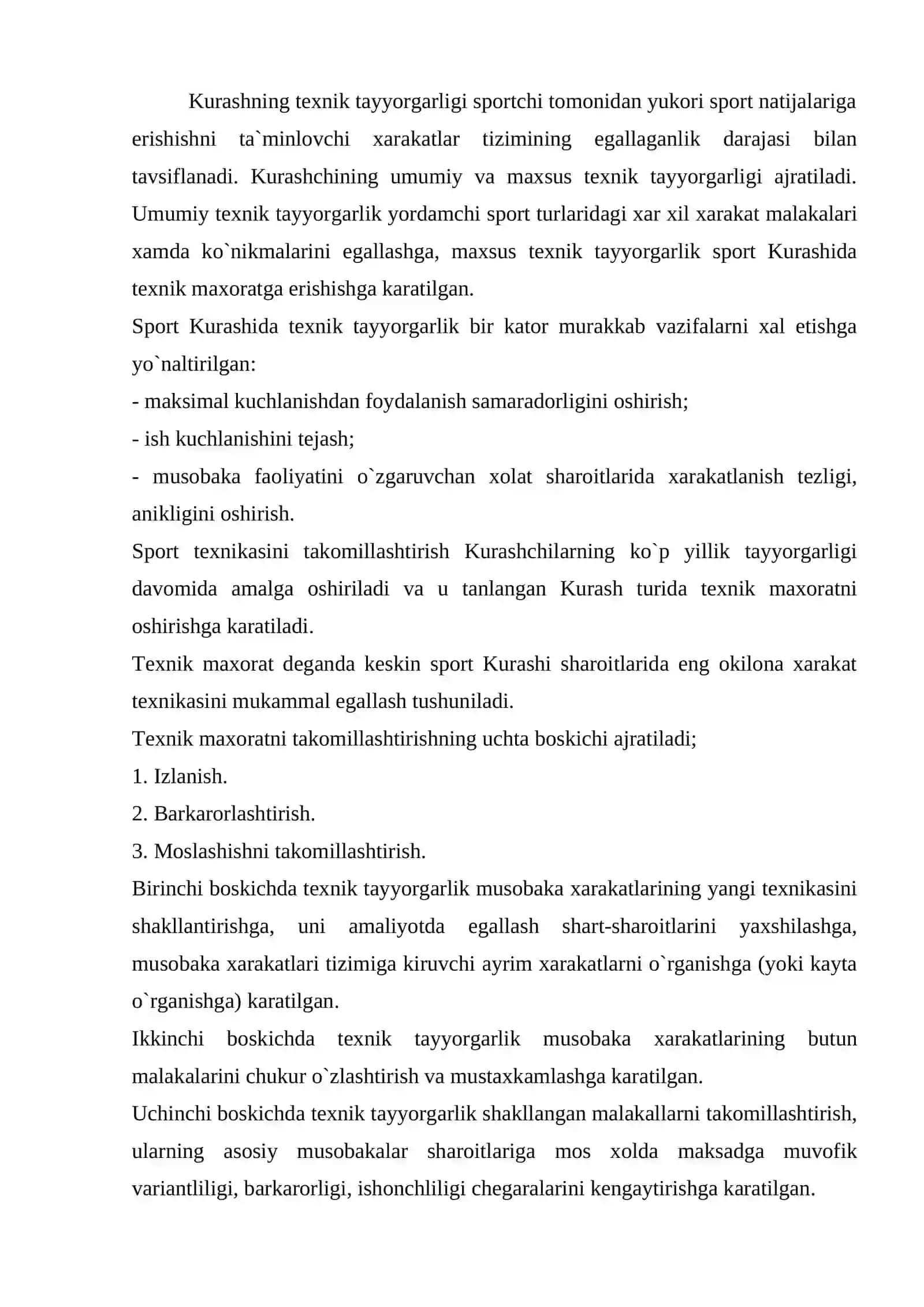 Kurash turlarining texnikasi-taktikasini oʼrgatish 3