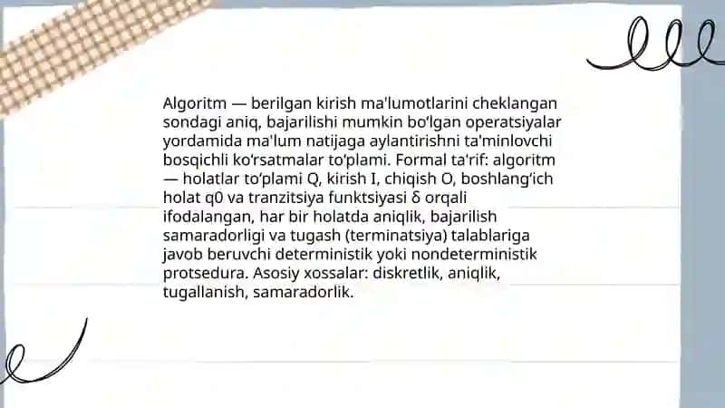 Algoritm tushunchasi va uning xossalari 3