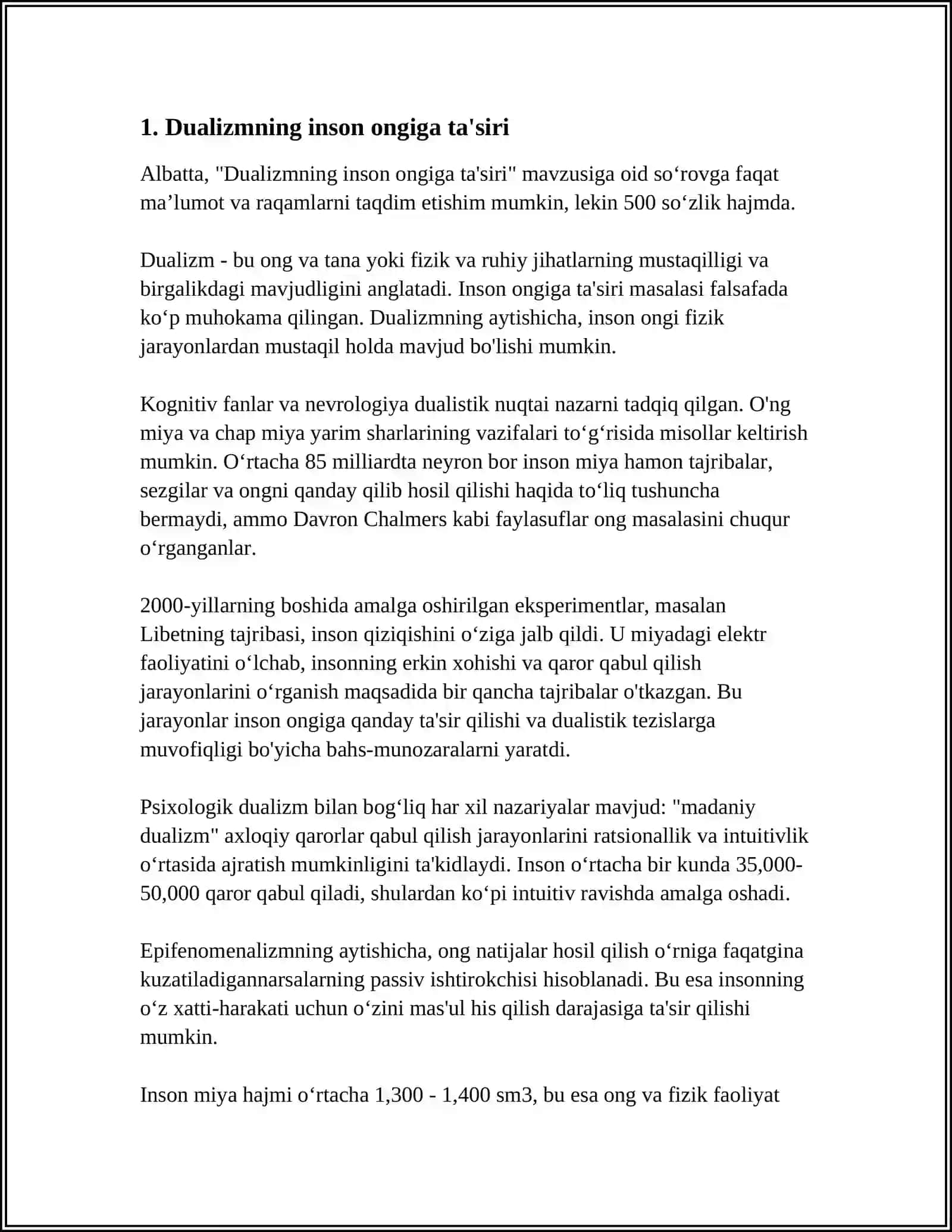 INSONNI TUSHUNISHGA DUALIZM VA MONIZM NUQTAI NAZARIDAN YONDASHUV 3
