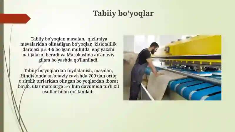 To'qimachilik materiallarini bo'yash texnologiyalari 3