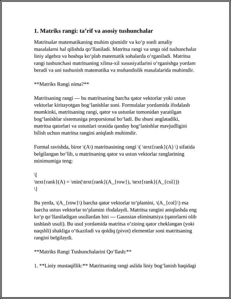 MATRITSANING RANGI HAQIDA TEOREMA 3