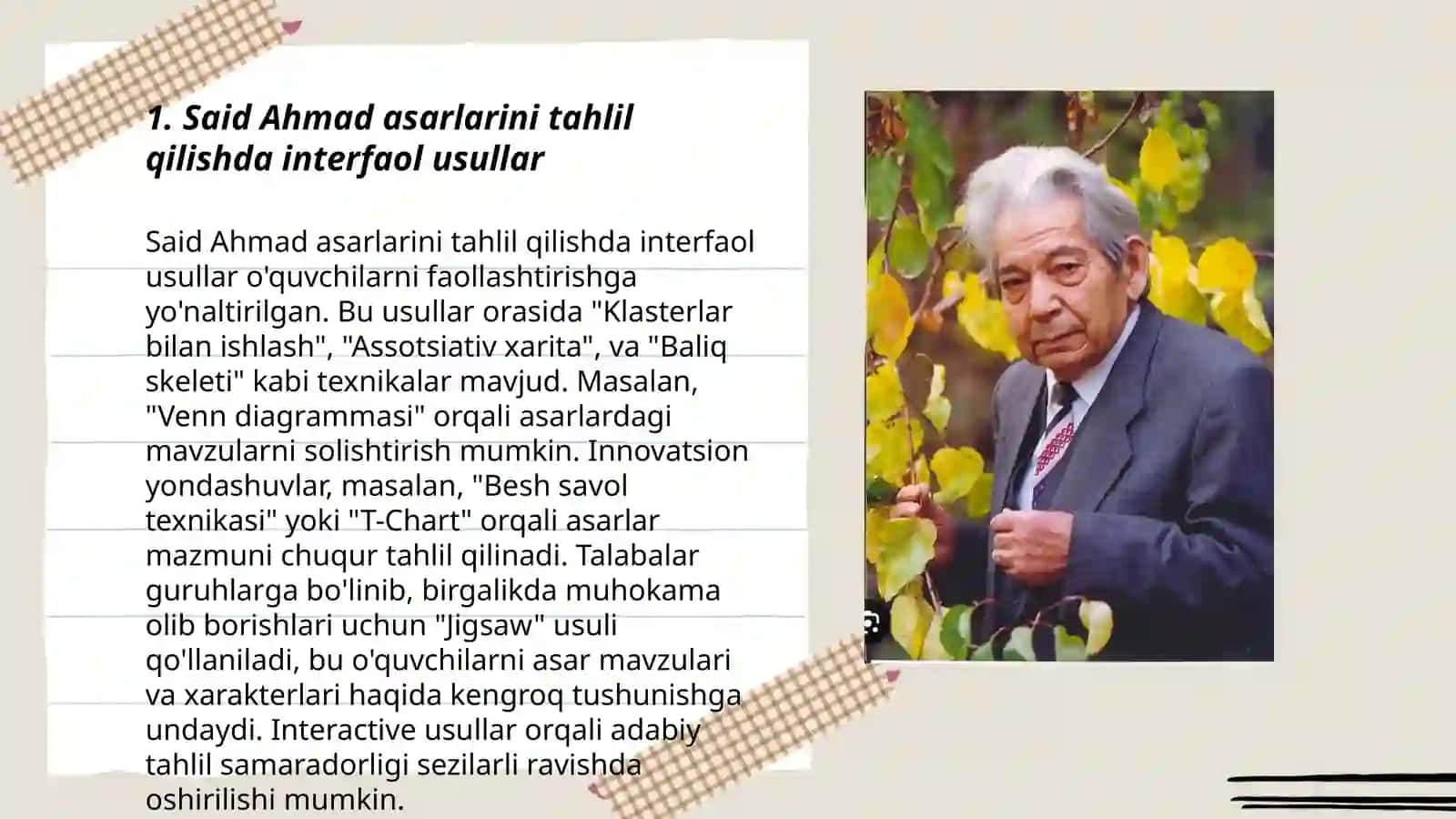 Said Ahmad asarlarini òrganishda interfaol metodlardan foydalanib dars ishlanma tayyorlash 3
