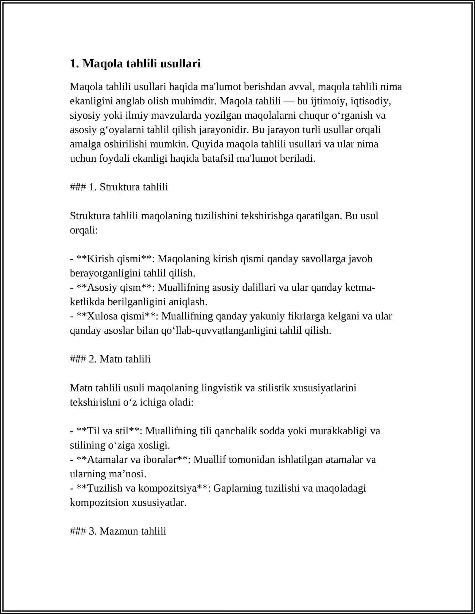 MUSTAQIL ISH Mavzu: ARTICLE ANALYSIS 3