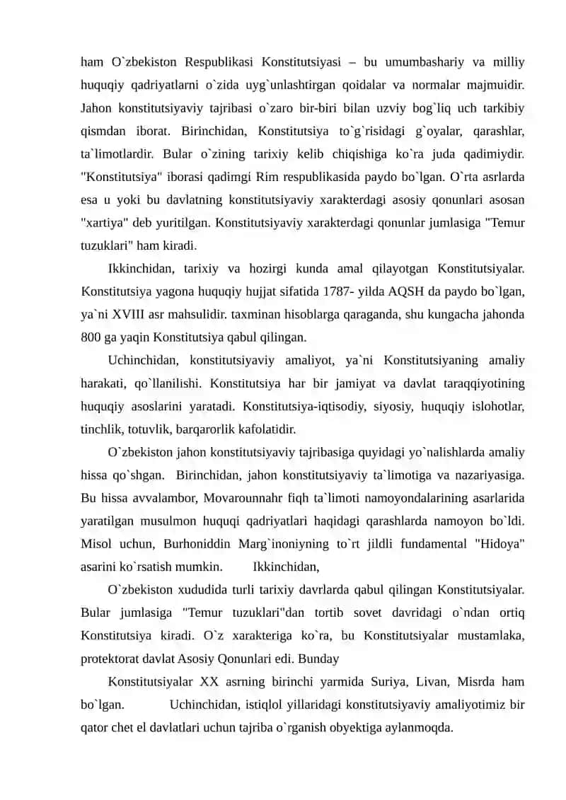 O‘ZBEKISTON RESPUBLIKASI KONSTITUTSIYASIDA JAHON KONSTITUTSIYAVIY TAJRIBALARI VA MILLIY QADRIYATLARNING AKS ETISHI 3