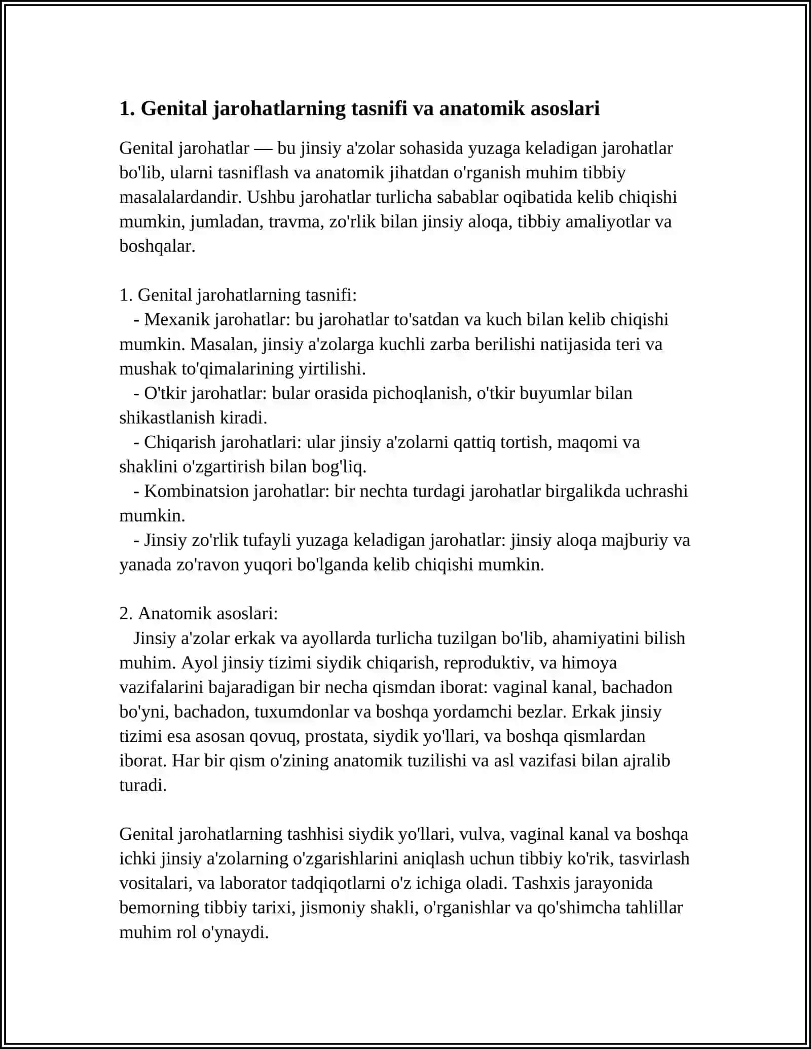 GENITAL JAROHATLARI. TASHXIS. TAQQOSLAMA TASHXIS. UASH TAKTIKASI. SHOSHILINCH CHORALAR. AMALIYOTDAN KEYIN OLIB BORISH TAKTIKASI 3
