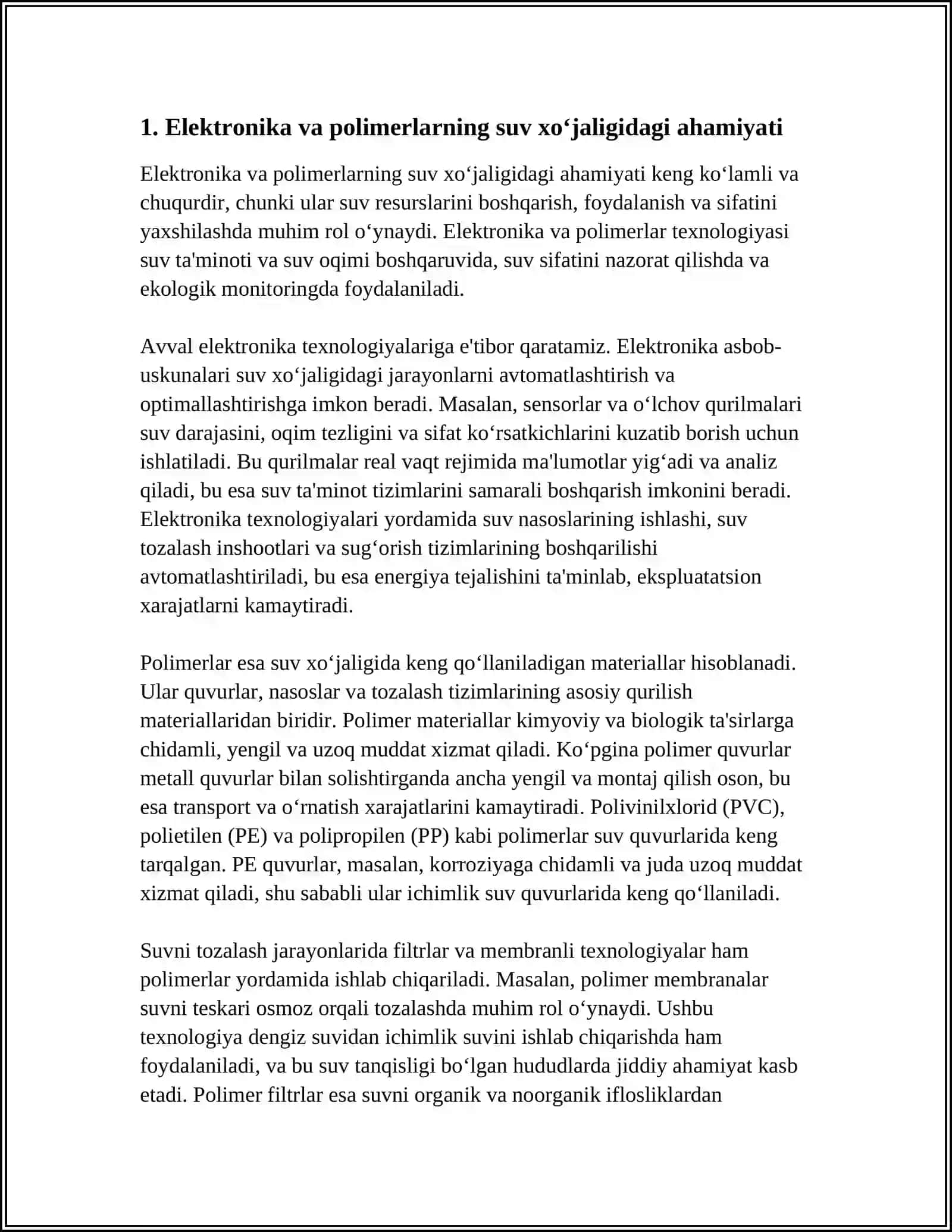 SUV XOʻJALIGIDA TEJAMKOR TEXNOLOGIYALARNI JORIY ETISHDA ELEKTRONIKA VA POLIMER FIZIKASI 3