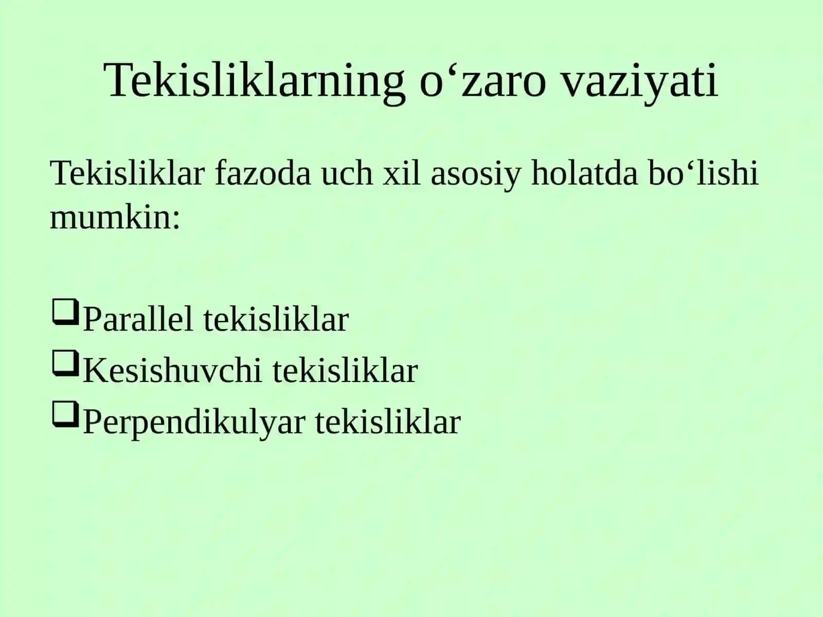 Tekisliklarning o'zarovaziyati 3