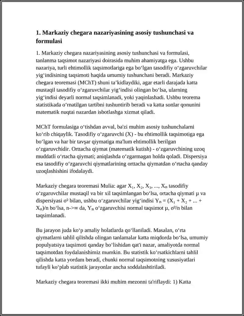 TANLANMA TAQSIMOT NAZARIYASI: MARKAZIY CHEGARA 3