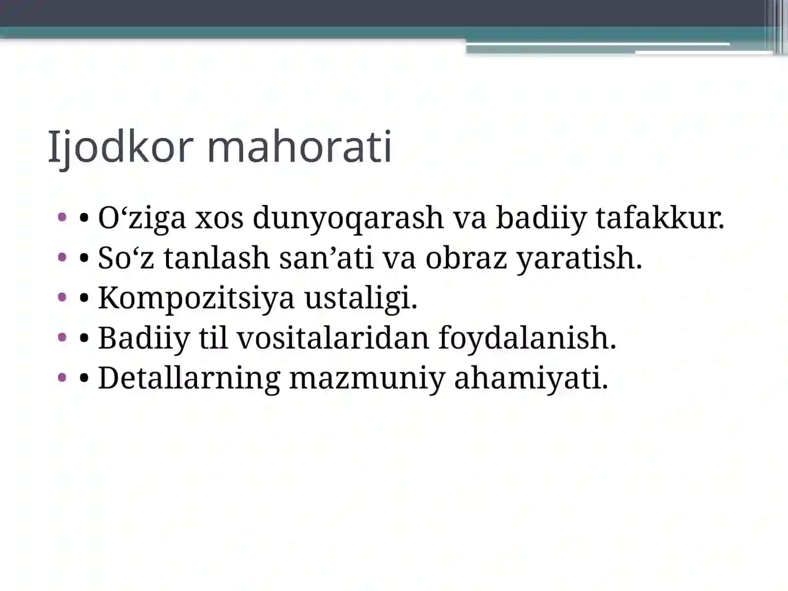 Ijodkor mahorati va nutq qisqaligi 3