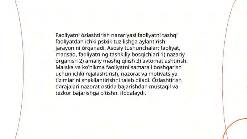 Faoliyatning ózlashtirilishi va malakalarni egallash 3