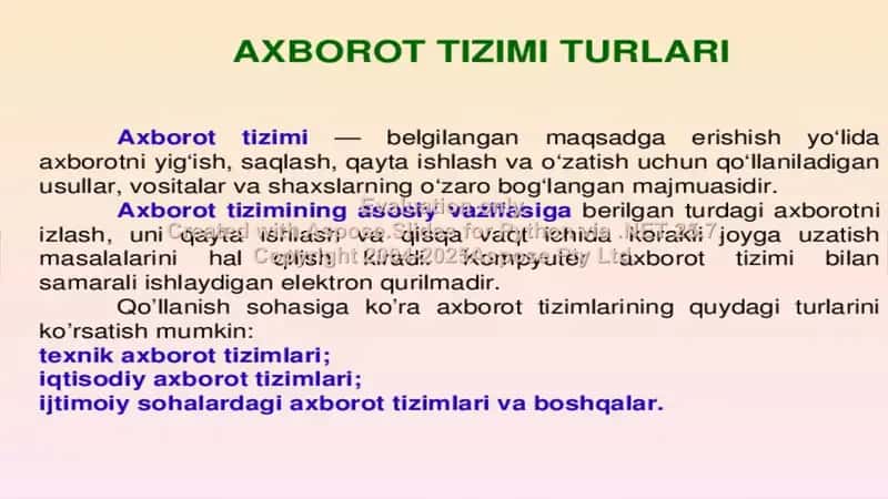 Axborot tizimlar tasnifi 3