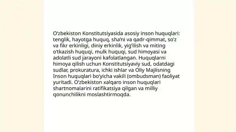 Oʻzbekistonda inson haq huquqlari va erkinliklari 3