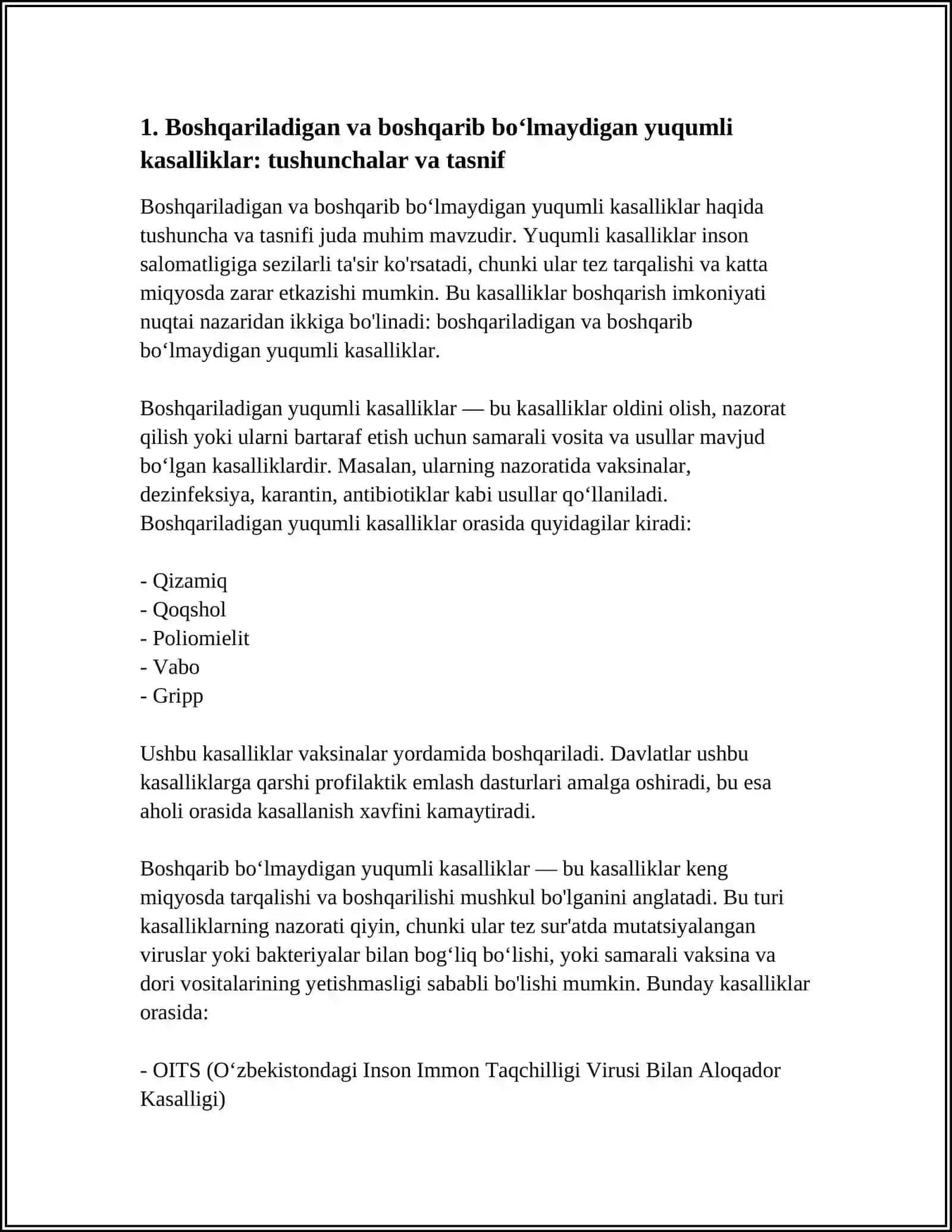 BOSHQARIB BOʻLADIGAN VA BOSHQARIB BOʻLMAYDIGAN YUQUMLI KASALLIKLAR HAQIDA TUSHUNCHA. PROFILAKTIK EMLASHNING AHAMIYATI 3