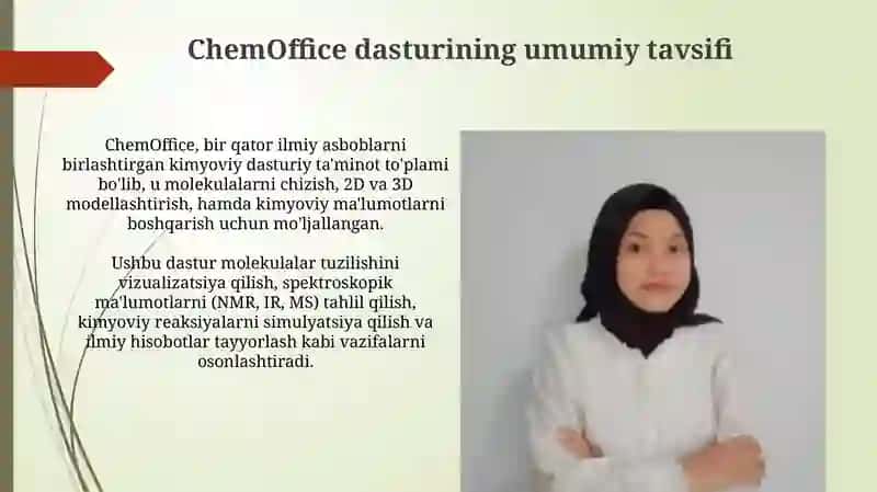 ChemOffice va Portable Mesterenova dasturlarining kimyoviy muammolarni yechishda qo'llanilishi 3