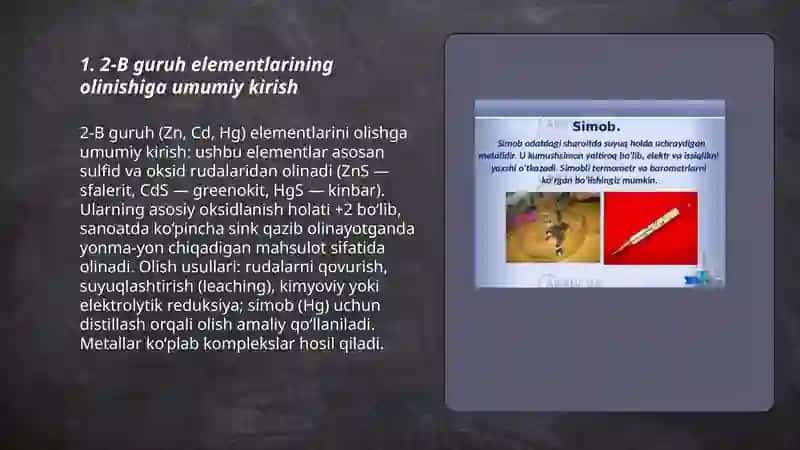 2-B guruh elementlarining olinishi 3