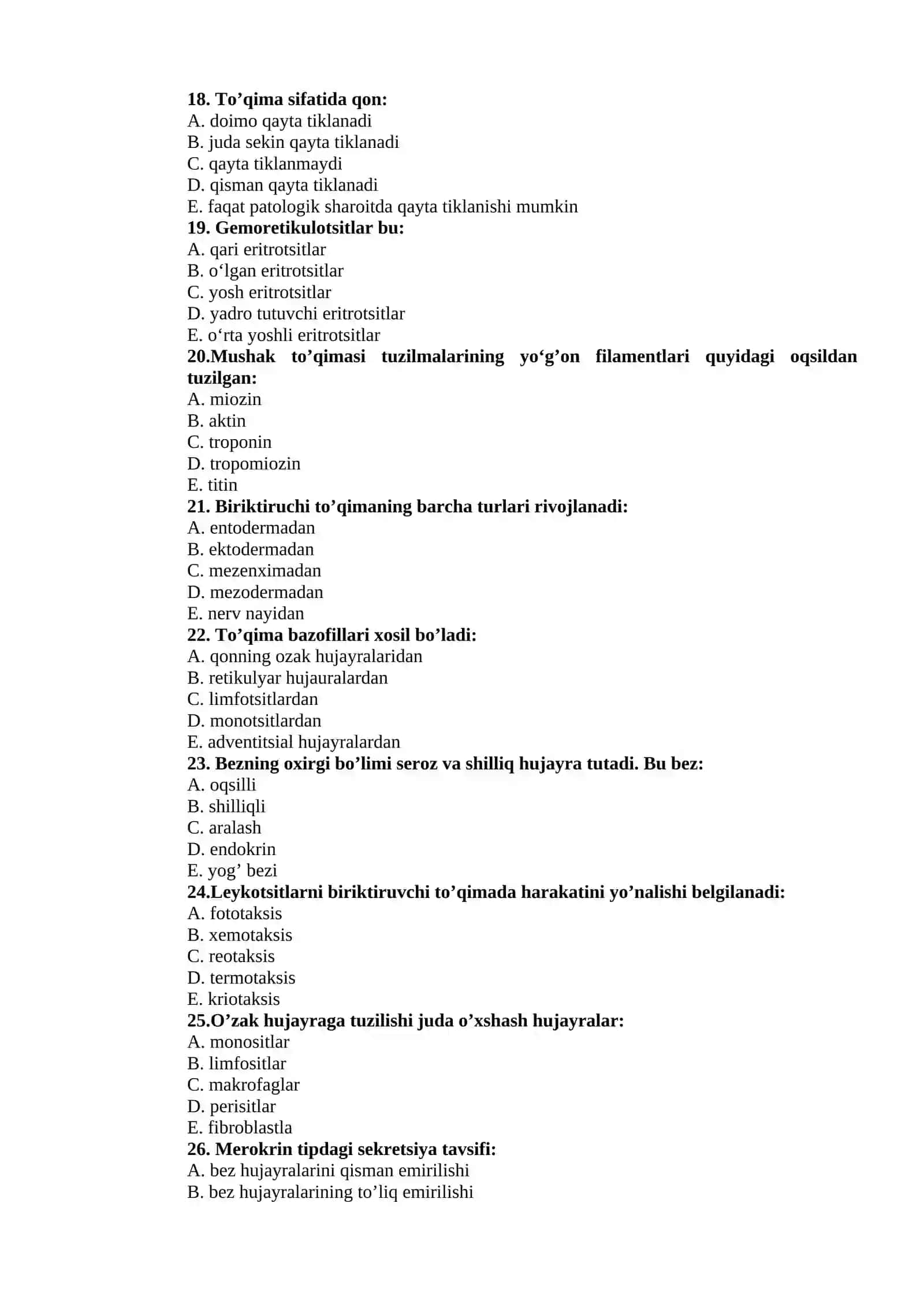 Bazofil strukturalar bo‘yicha test savollari 3