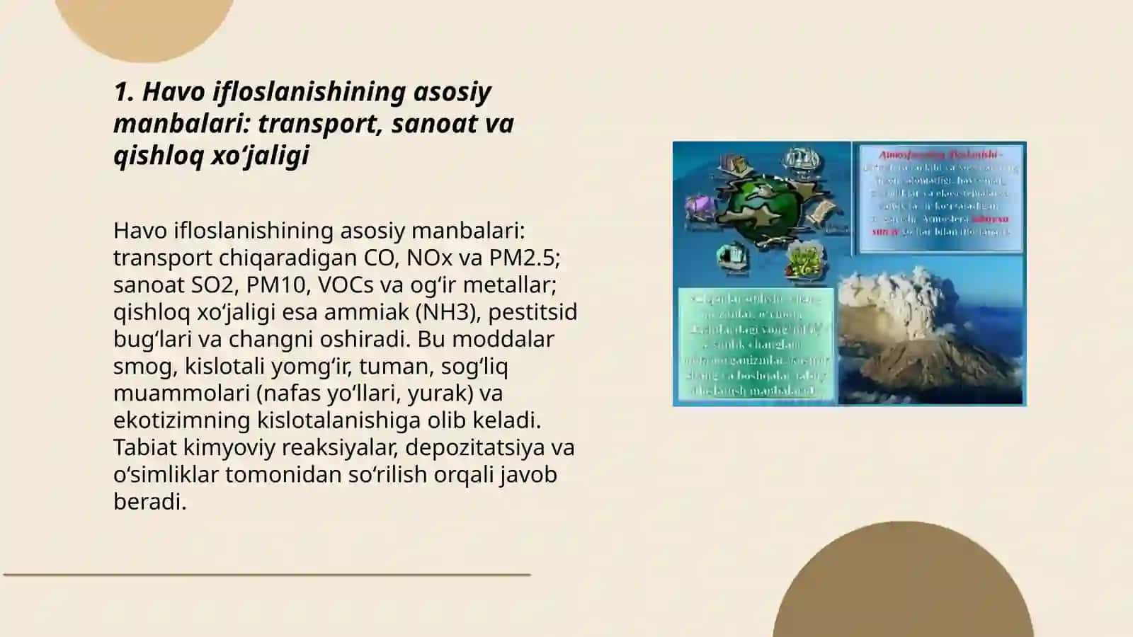 tabiatga ta'siri va tabiatning javobi: atmosfera havosining ifloslanishi 3