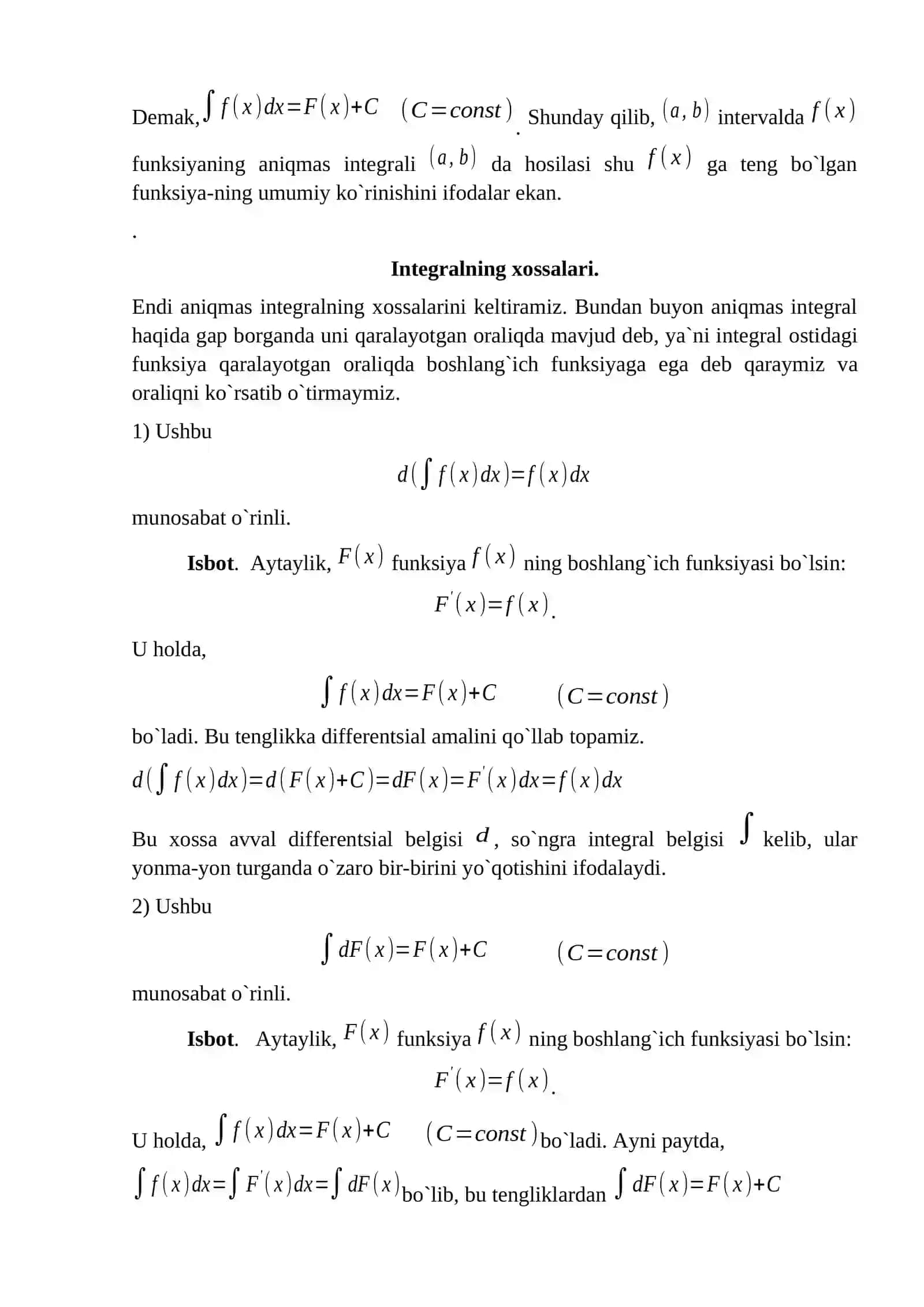 Boshlang`ich funksiya va aniqmas integral 3