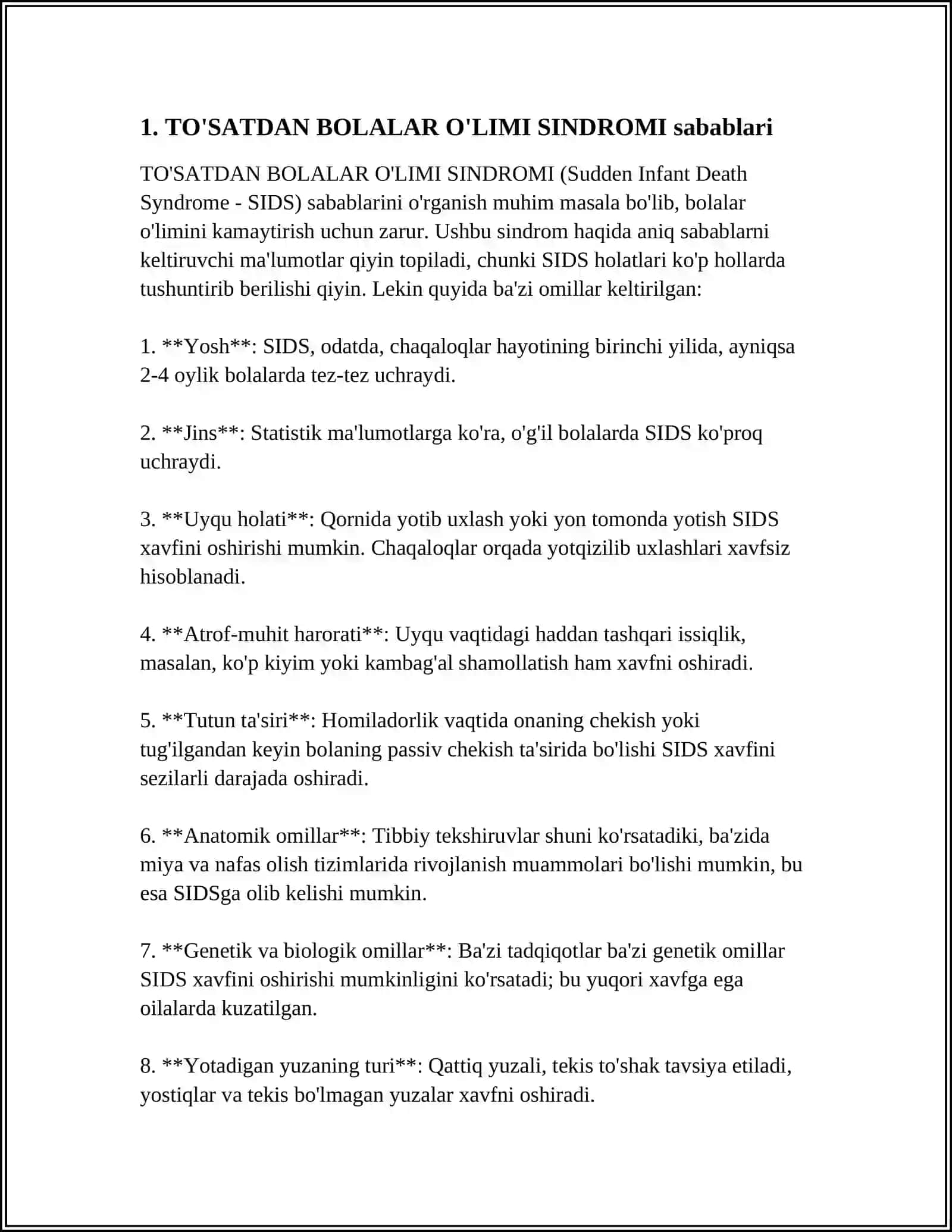 TO'SATDAN BOLALAR O'LIMI SINDROMI 3