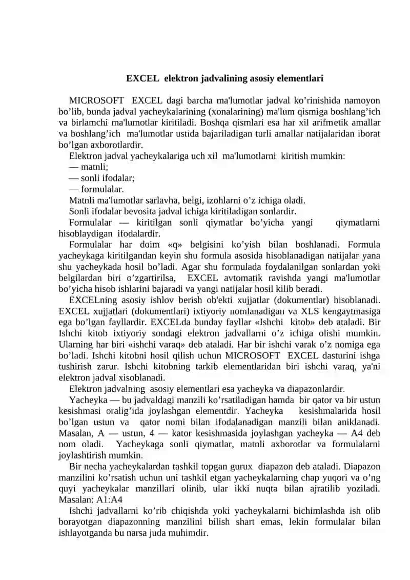 EXCEL elektron jadvali haqida ma’lumot 3