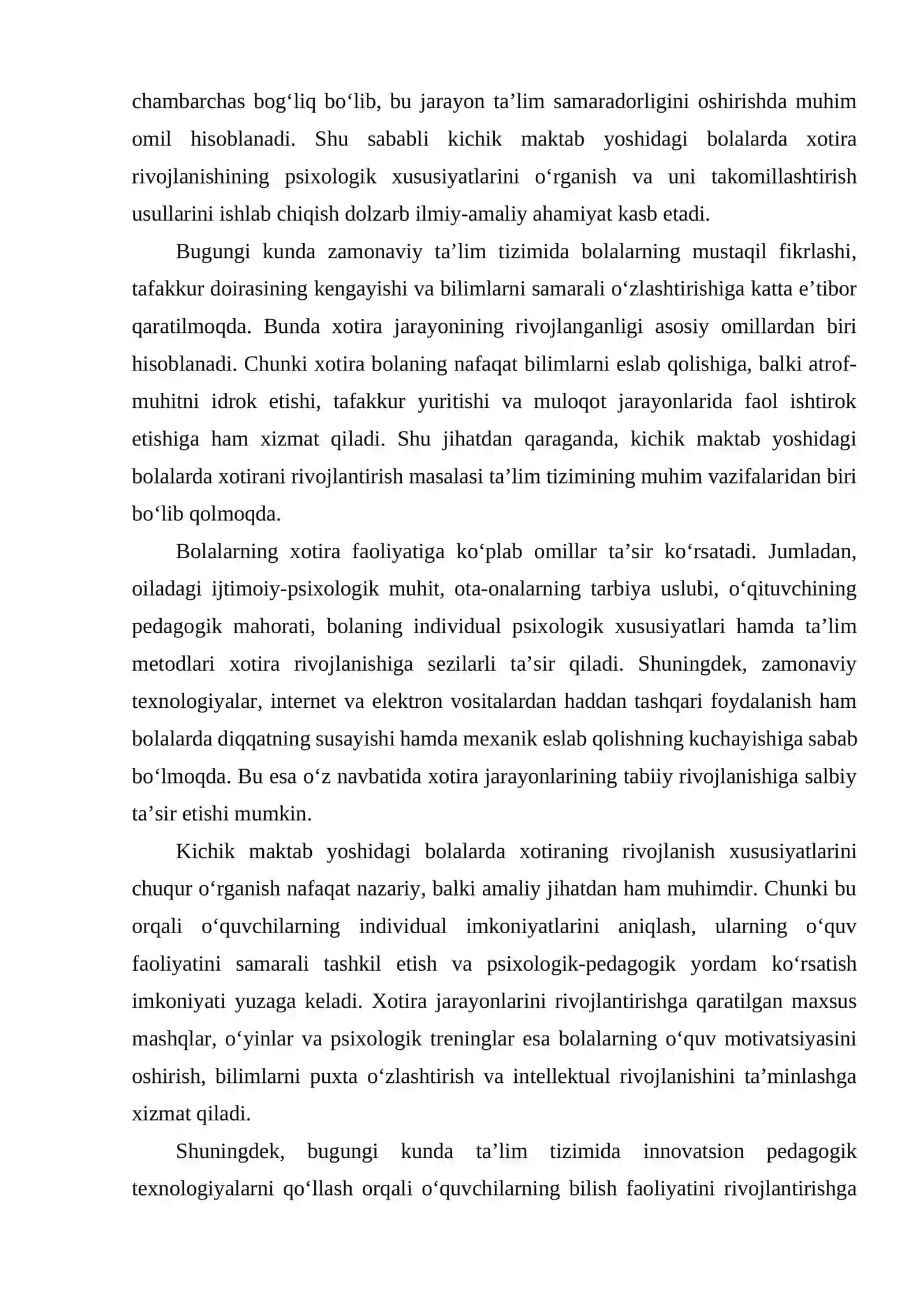 Kichik maktab yoshidagi bolani xotirasini rivojlanish xususiyatlari 3