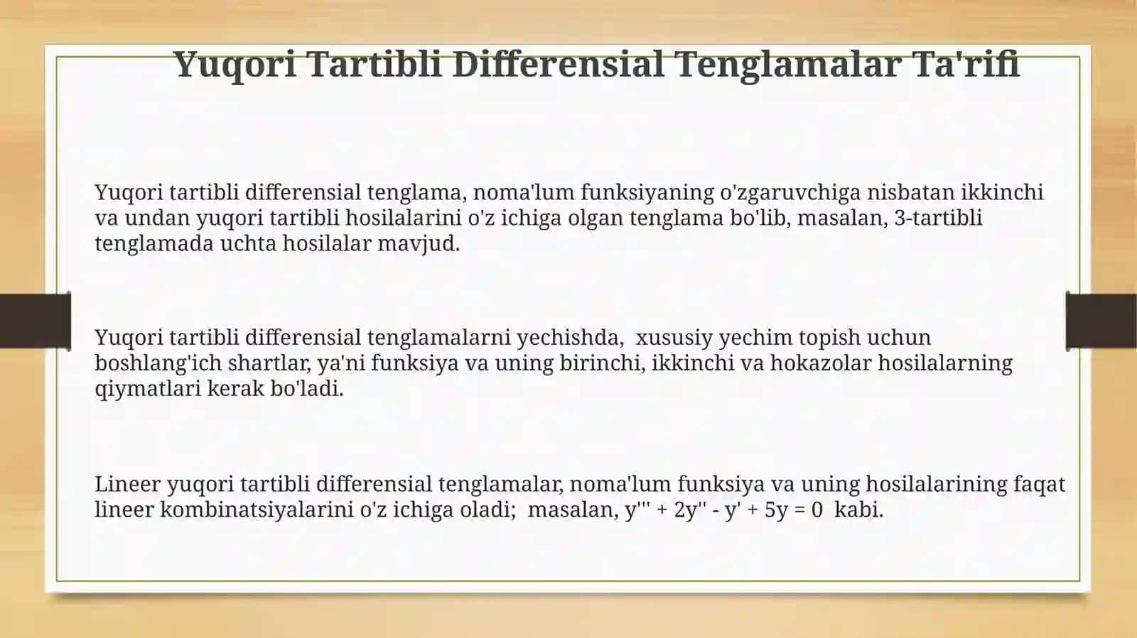 Yuqori Tartibli Differensial Tenglamalar Ta'rifi 3